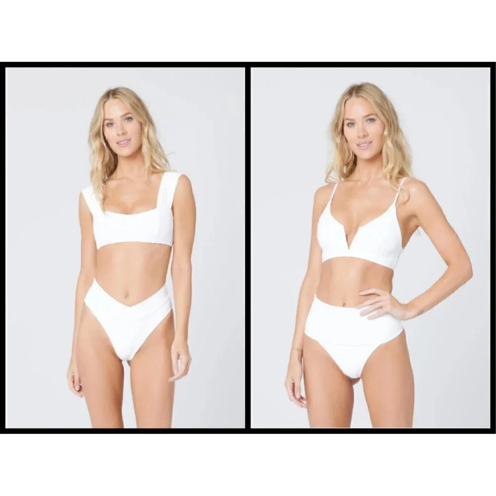 💕L*SPACE💕 Pointelle Rib Bikini Set - Gizelle Top + Desi Bottom ~ White XL NWT